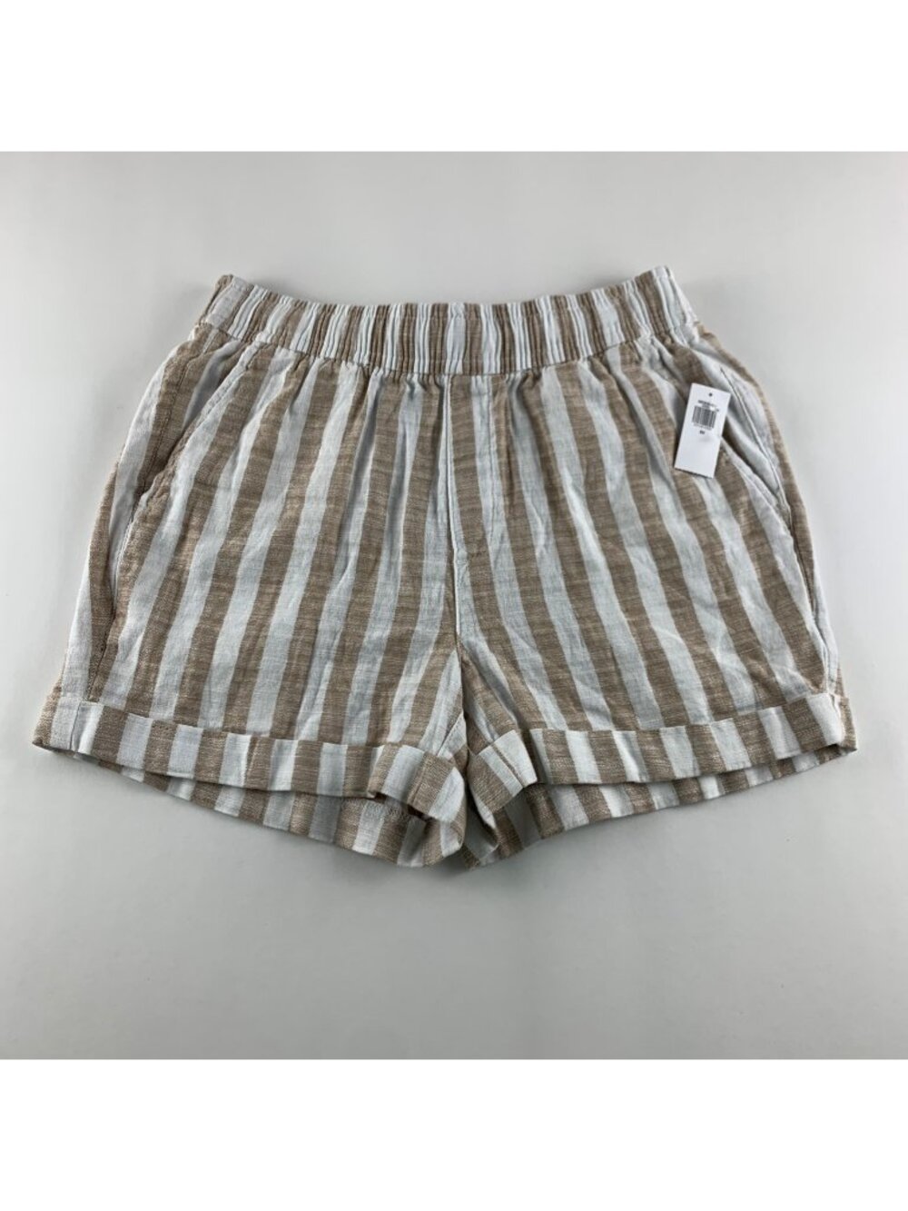 Old Navy Tan White Striped High Rise Linen Blend Pull On Shorts XS New